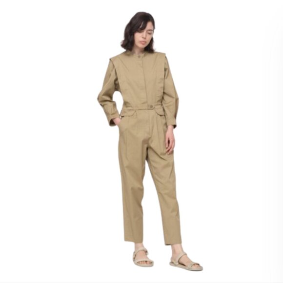 Sea NY Tula Chino Jumpsuit Womens 2 Khaki Beige Cotton Crew Neck Long Sleeve - Picture 13 of 13
